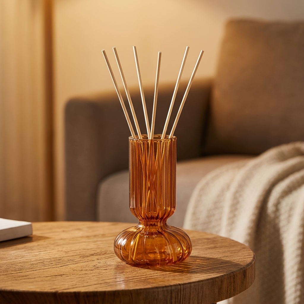 TEMU Large-diameter, Single-piece Geometric-shaped, Colored Glass Striped Vase, Made Of High Borosilicate Glass, Transparent And Clear, Suitable For