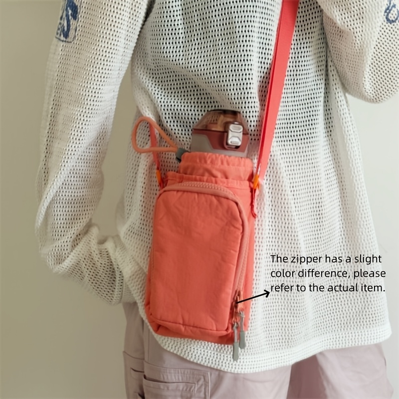 

Design Crossbody Shoulder Bag With Water Bottle And Phone Pocket, Nylon, Zip Closure, In Orange/light Blue/gray/black