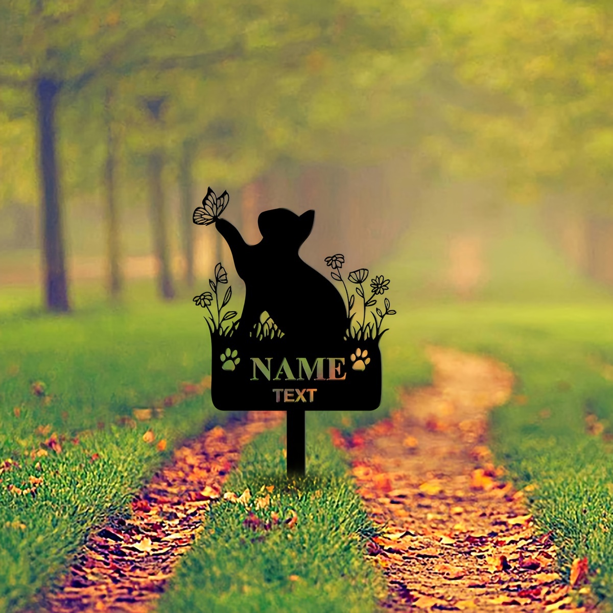 

1pc Customizable Cat Memorial Stake - Personalized Metal With Spring Cat, & Flowers Design - Vintage Style, No Power Needed - Ideal For Cat Loss Sympathy Gift & Outdoor Decor, Cat Memorial Items