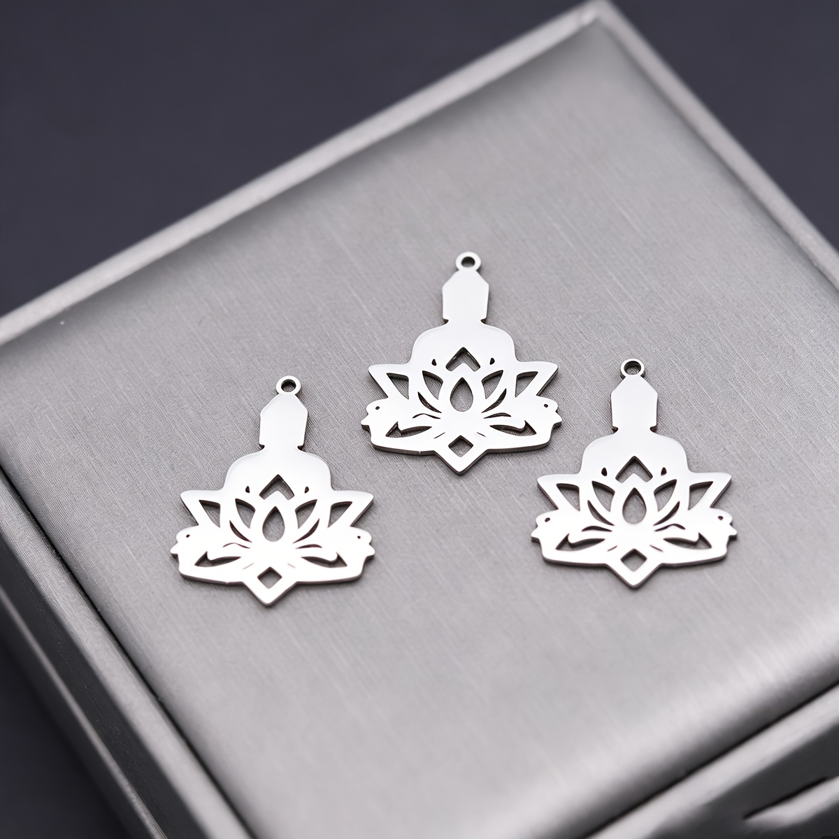 3pcs Hollow Buddha Lotus Charms for DIY Jewellery Making