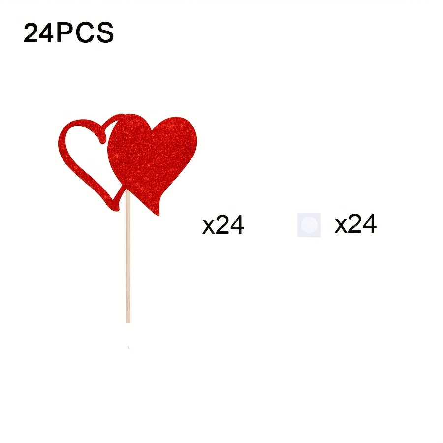 Image of 24pcs Valentine's Day Cupcake Toppers, Glitter Hollow Love Cupcake Toppers, Picks, Heart Birthday Cake Decorations For Valentine's Day, Weddings, Engagements, Showers, Festival Party Cake Decor