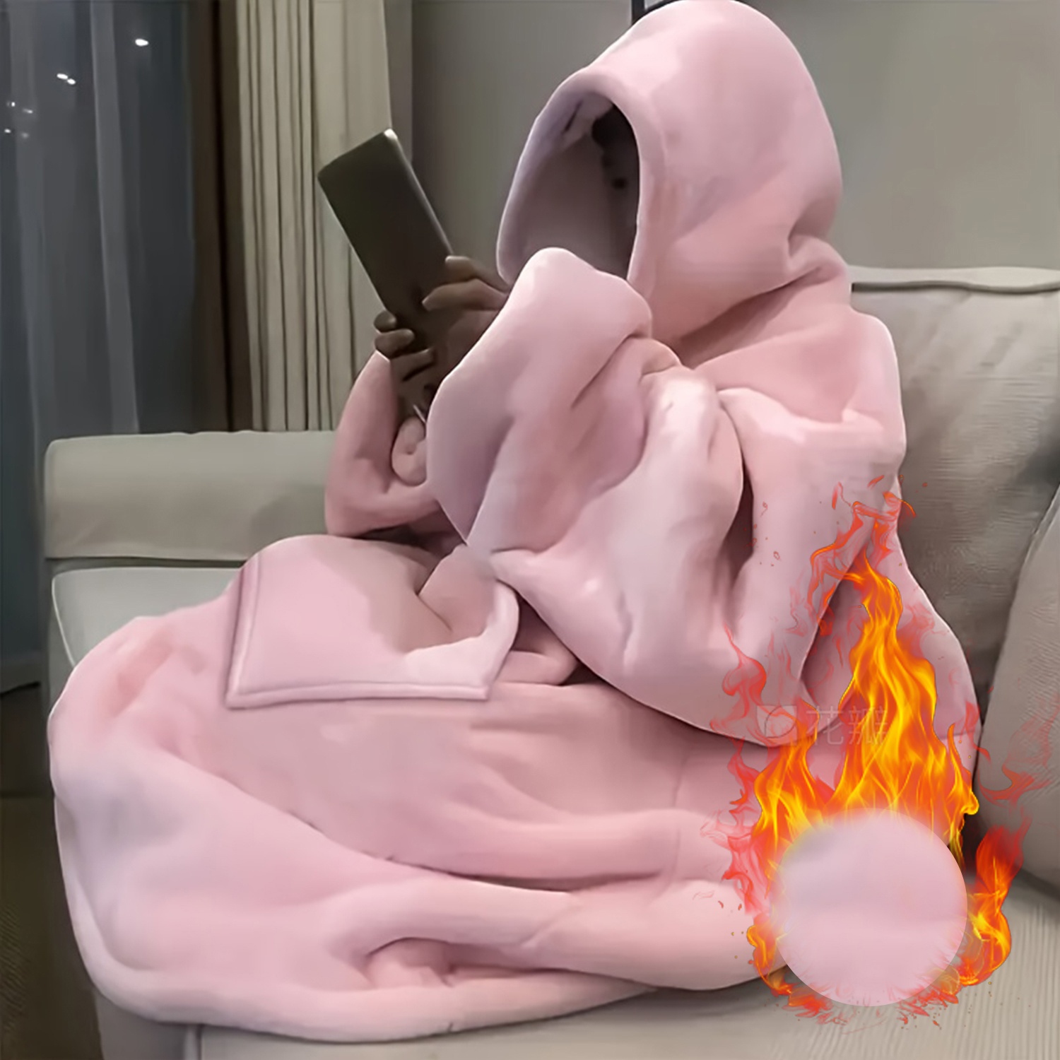 E-shop Kuschelige, übergroße Hoodie-Decke, ultraweicher Fleece, wendbare, tragbare Sweatshirt-Decke mit Kängurutasche, wendbare Fleece-Decke mit