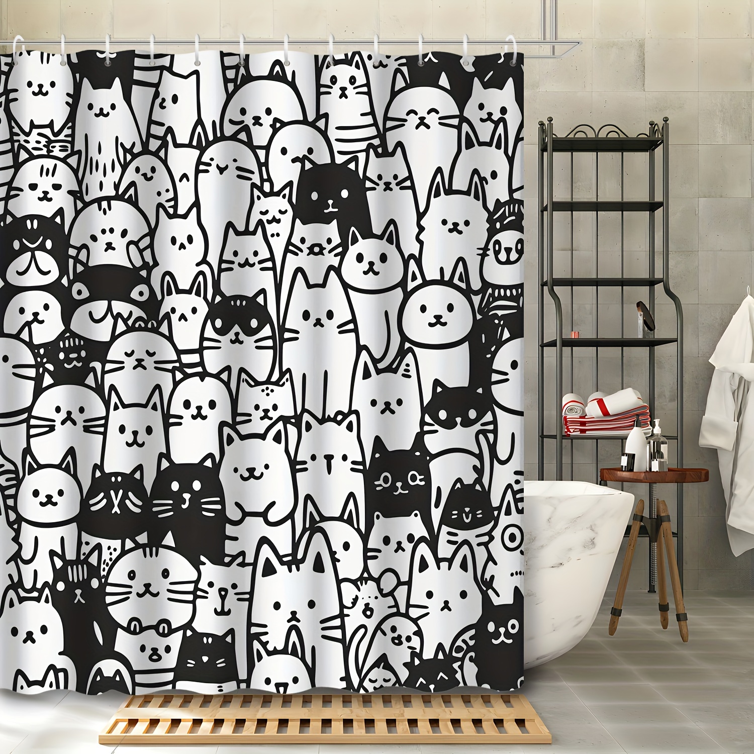 

1pc Halloween And Cat , - Bathroom Decor , Washable Theme Top , Unlined