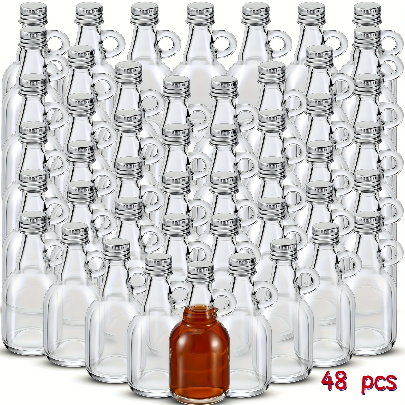 TEMU 32pcs 48pcs 1.7oz Glass Syrup Bottles With Aluminum Lids And Loop Handle Clear Glass Bottles Reusable Maple Syrup Jars Syrup Container Sample