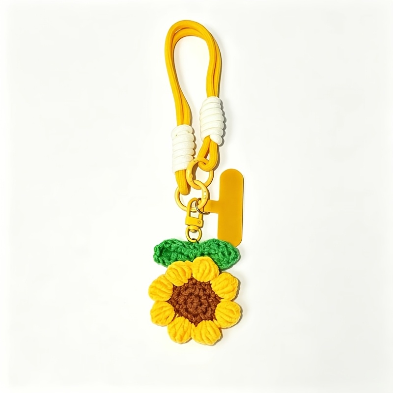 TEMU 1pc Handmade Crochet 3d Sunflower Phone Lanyard, Korean Woven Flower Wrist Strap, Universal Phone Case Built-in Patch Anti-lost Hanging Chain,