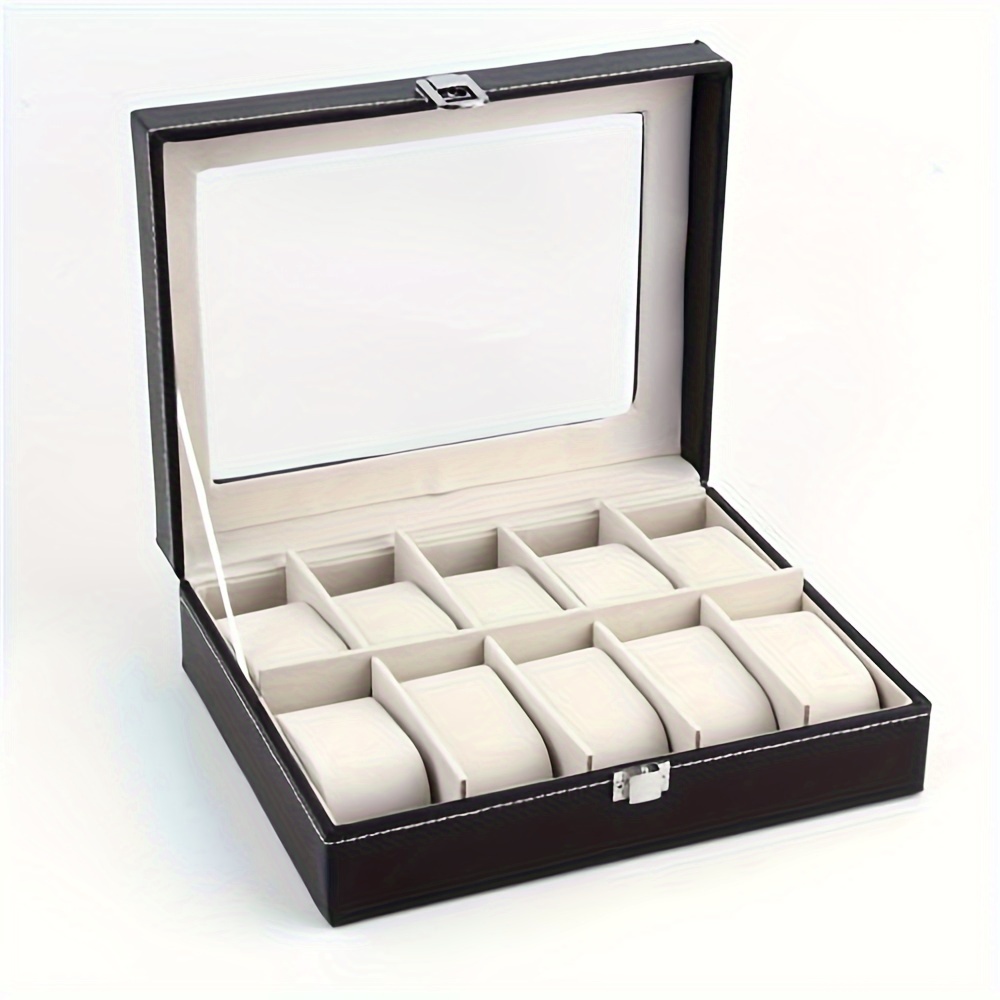 TEMU Leadzm Leather Watch Box With 6/10/12 Compartments - Elegant Storage For Watch Collections, Interior, Transparent Lid, ( X 7.87 X 3.15 Inches) 2025