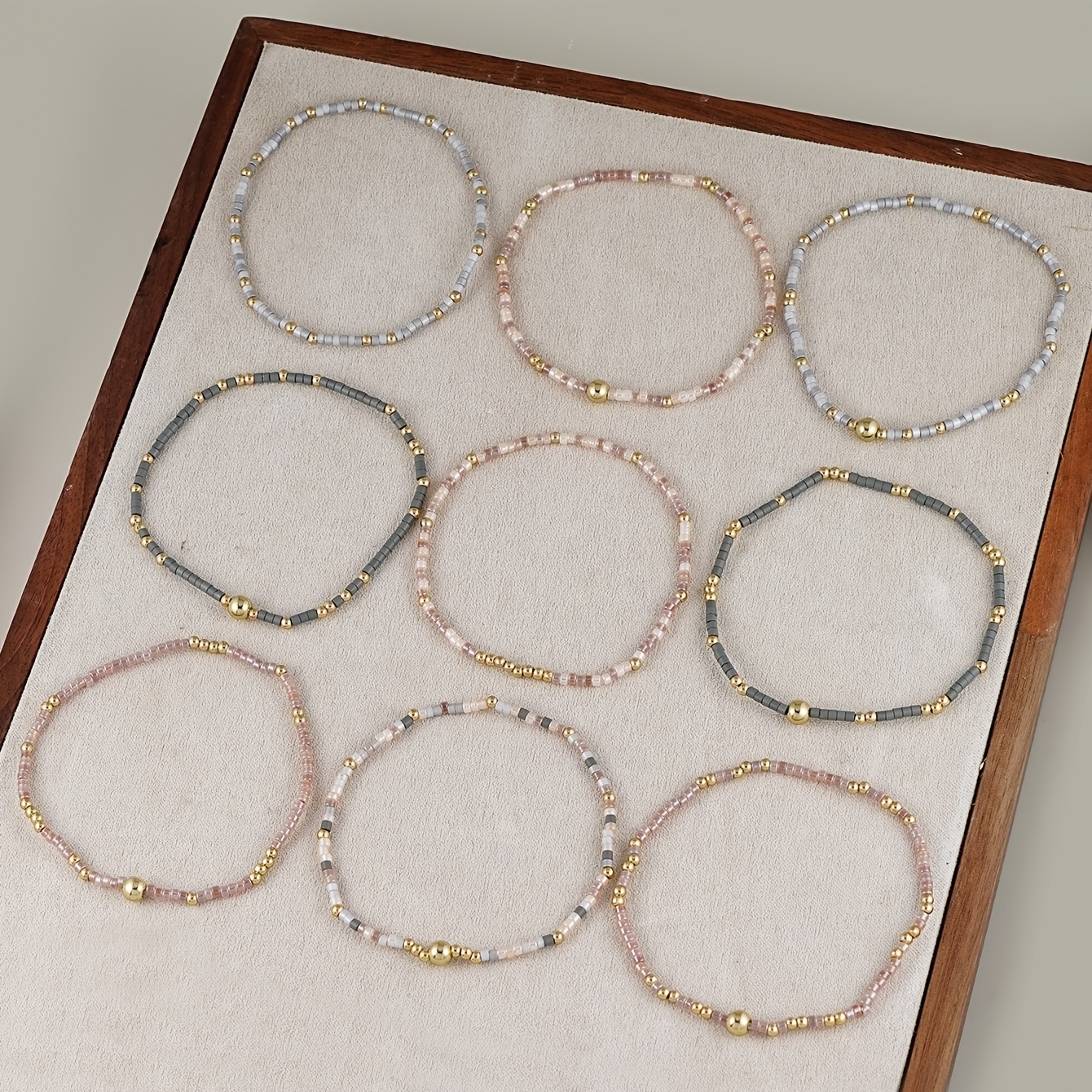TEMU 9pcs Fashionable Minimalist Stretch Bracelet Set, Bohemian Dopamine Seed Bead Stackable Bracelets, Suitable For Women' Festivals, Vacations,