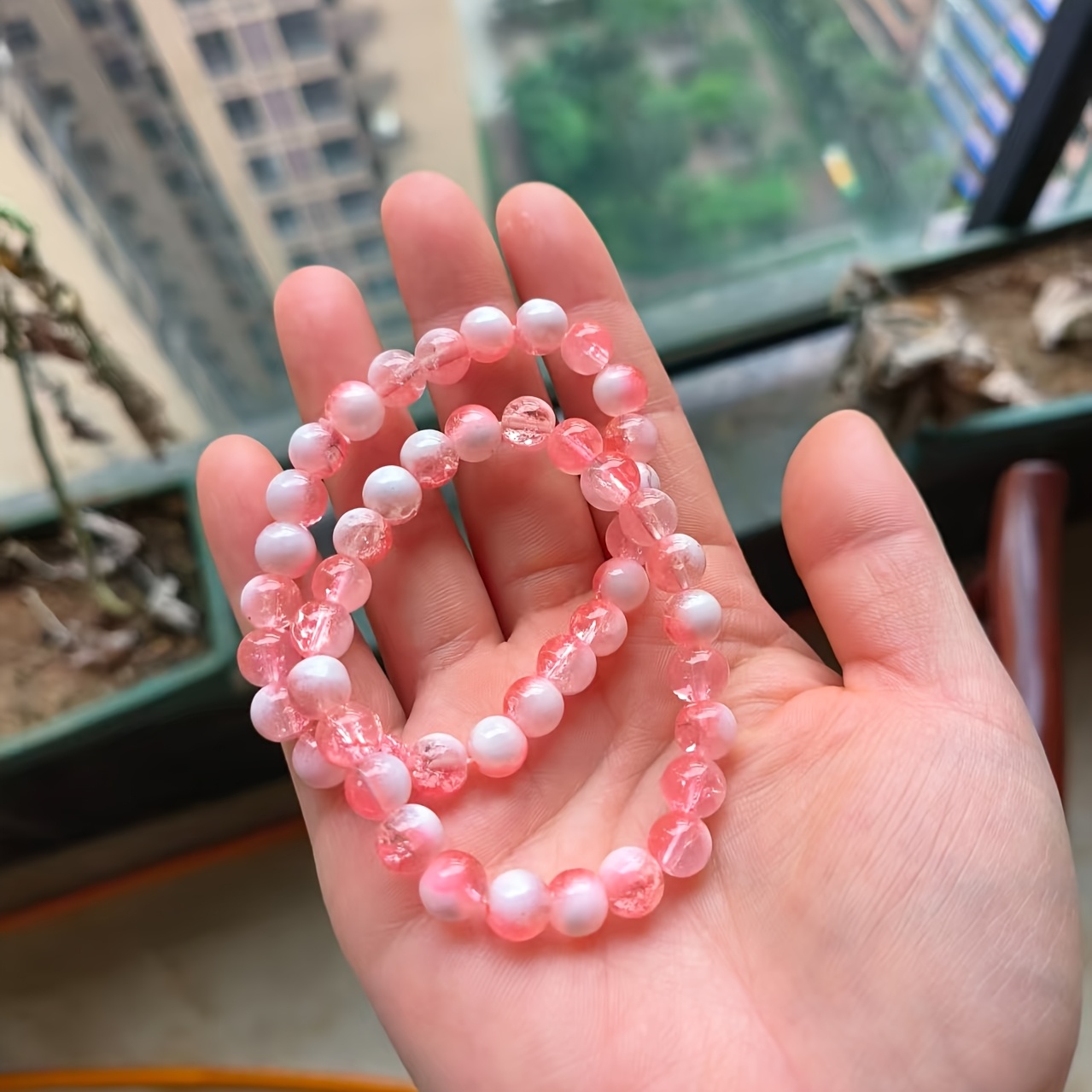 2pcs Pink White Gradient Style Bracelets