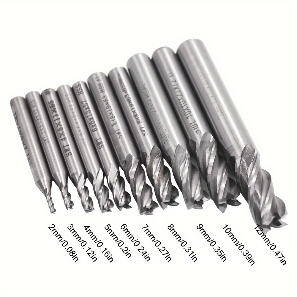 Hss End Mill Cutter Cnc Lathe Straight Shank 2-12mm 4 Flute Spiral Cutter Cutting End Mill Set End Mill Cutter Bit 2/3/4/5/6/7/8/9/10/12mm