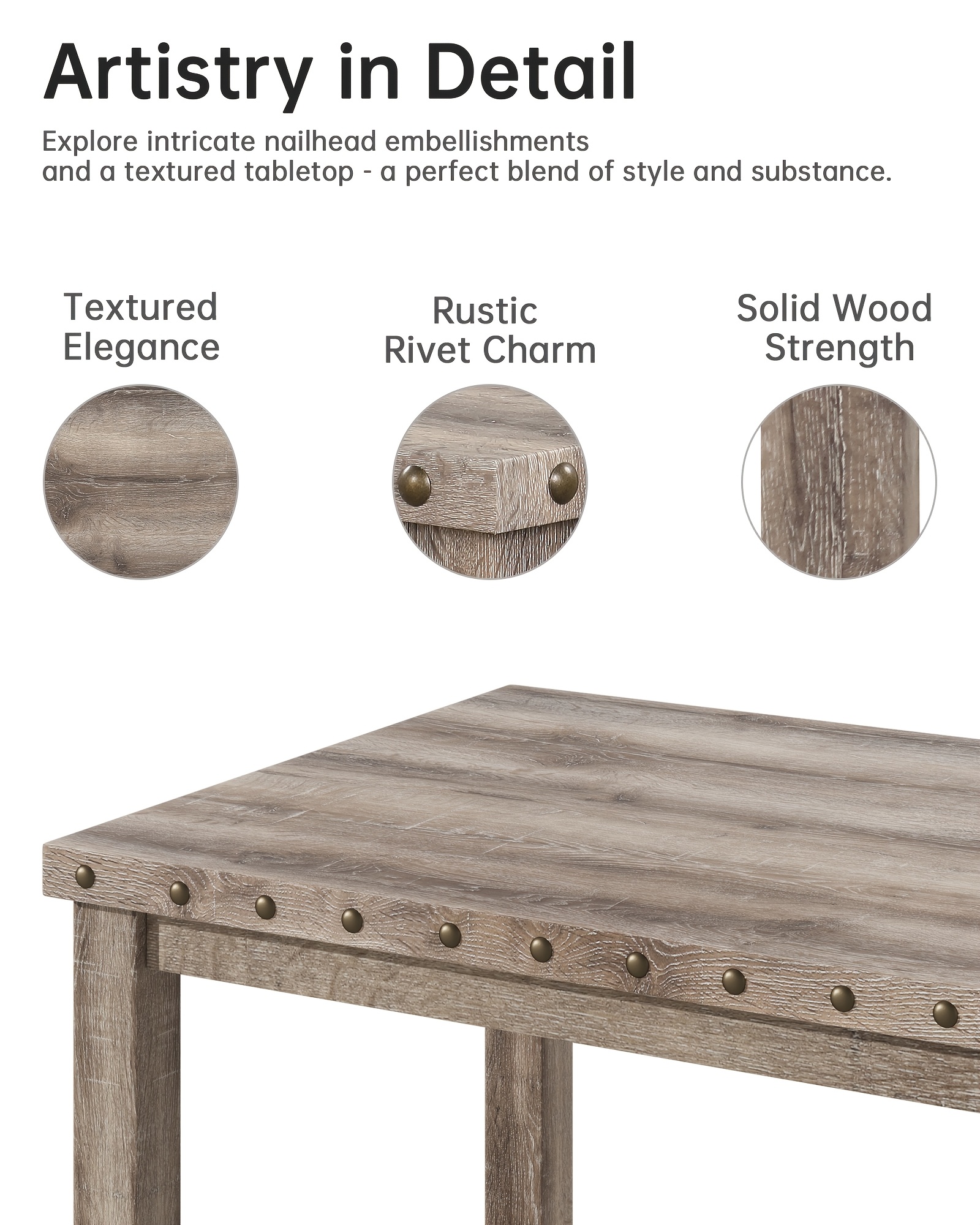 rustic dining table set farmhouse kitchen dining chairs   60 rectangular wooden table upholstered chair with   accents for dining hub   Product details 2