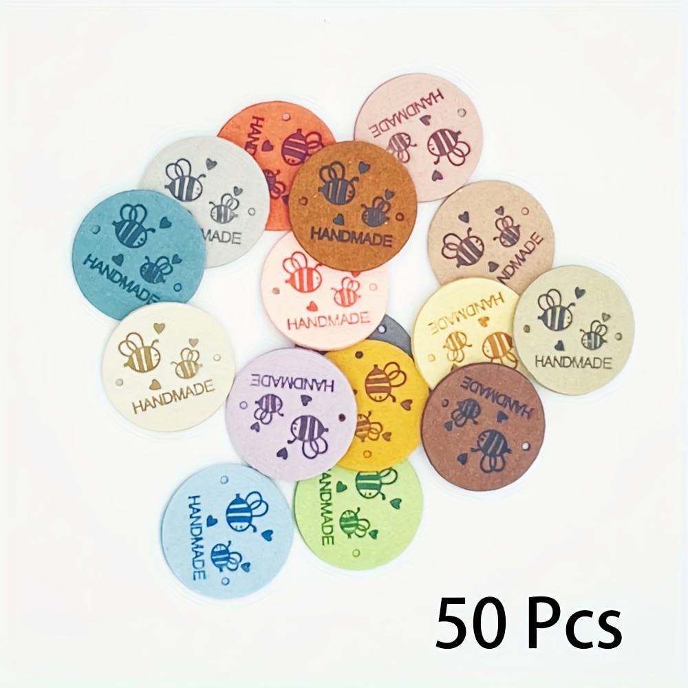 Image of Mixed Color 50pcs Handmade Circular Label Bee Pattern Embossed Garment Tags Shoes Bags Labels Apparel Sewing Supplies