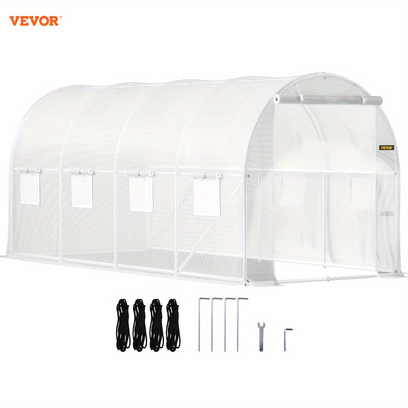 

Vevor Walk-in Tunnel Greenhouse, 15 X 7 X 7 Ft Portable Plant With Galvanized Steel Hoops, Beam, 2 X Poles, 2 Zippered Doors & 8 Roll-up Windows, White