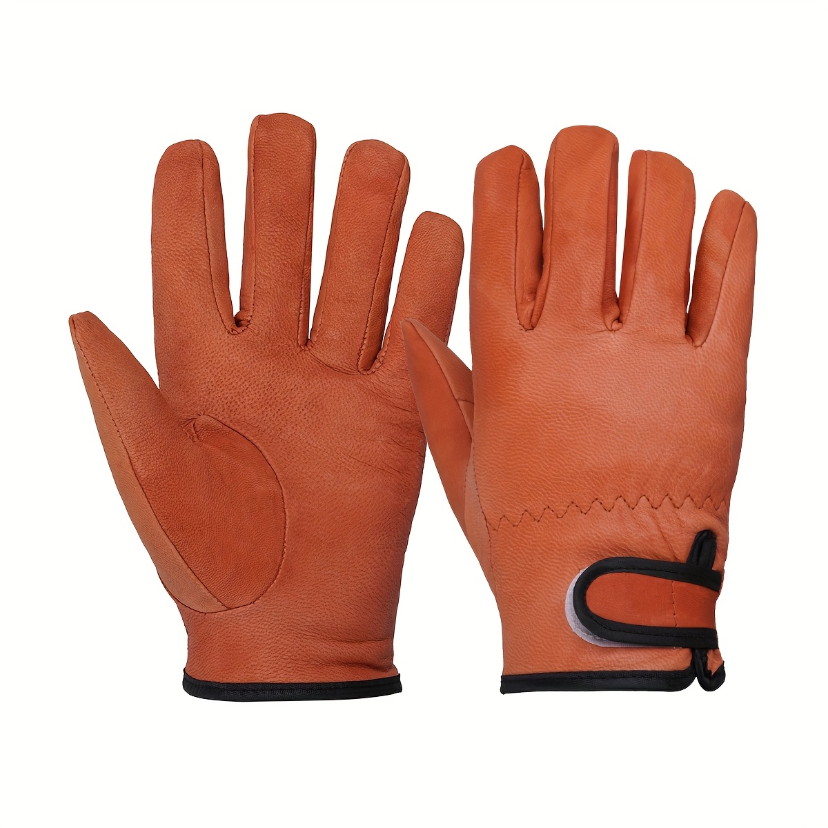 Image of 1 Pair Orange Genuine Sheepskin Leather Outdoor Gloves For Men Or Women, Durable Gloves For Fishing Camping Sports