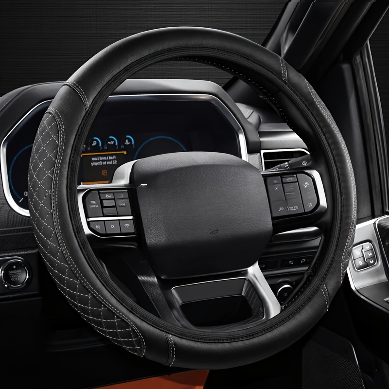 Pu Leather Steering Wheel Cover Compatible For All Car, Quilted Anti-slip Thickened With Non-slip Grip, Suitable For Steering Wheel Replacement, Car Interior For Driving (no )