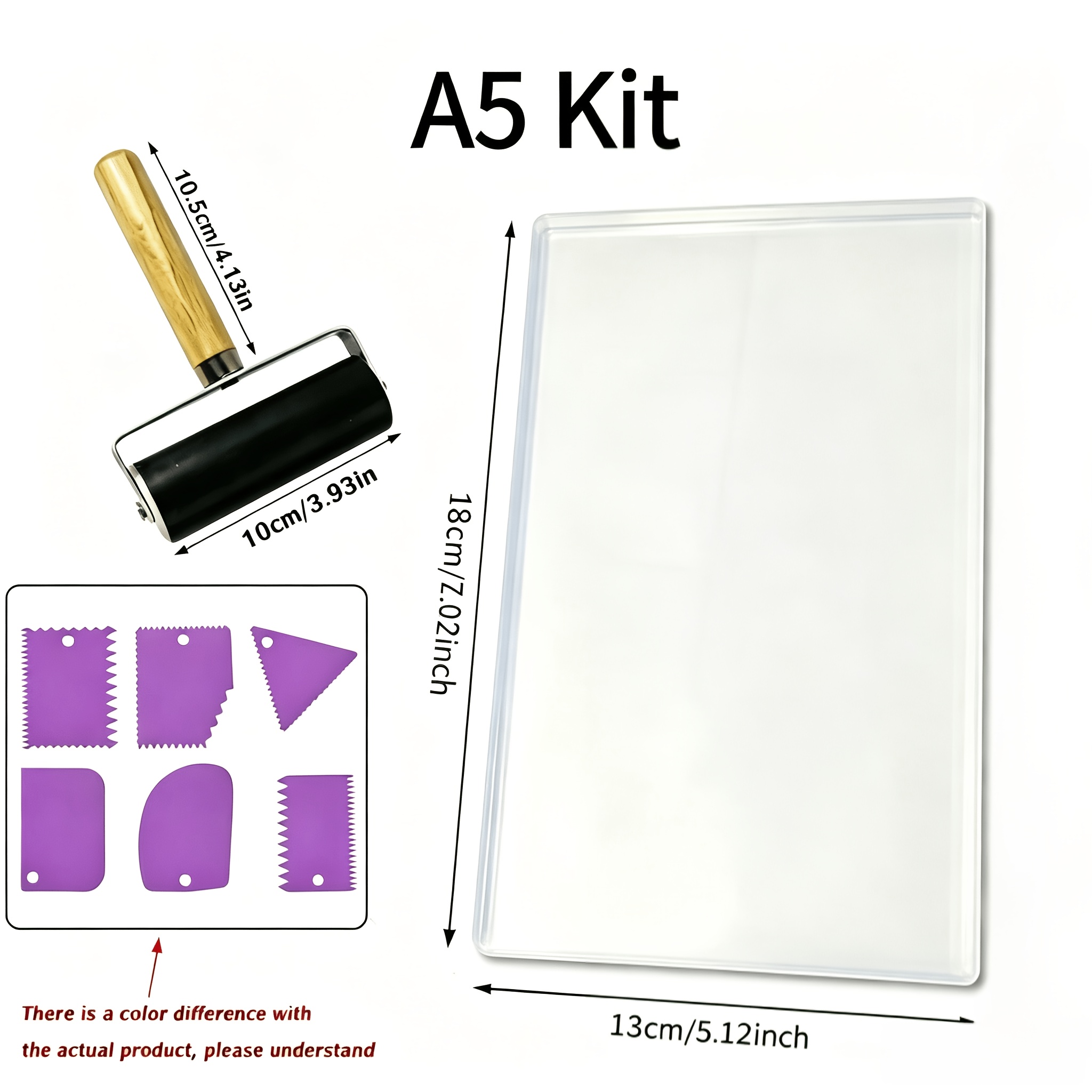TEMU 1 Set A4/a5 Printing Set- Gel Printing Plate, Roller, Pattern Making Tool- Handicraft, Business Card Printing, Diary And Scrapbook