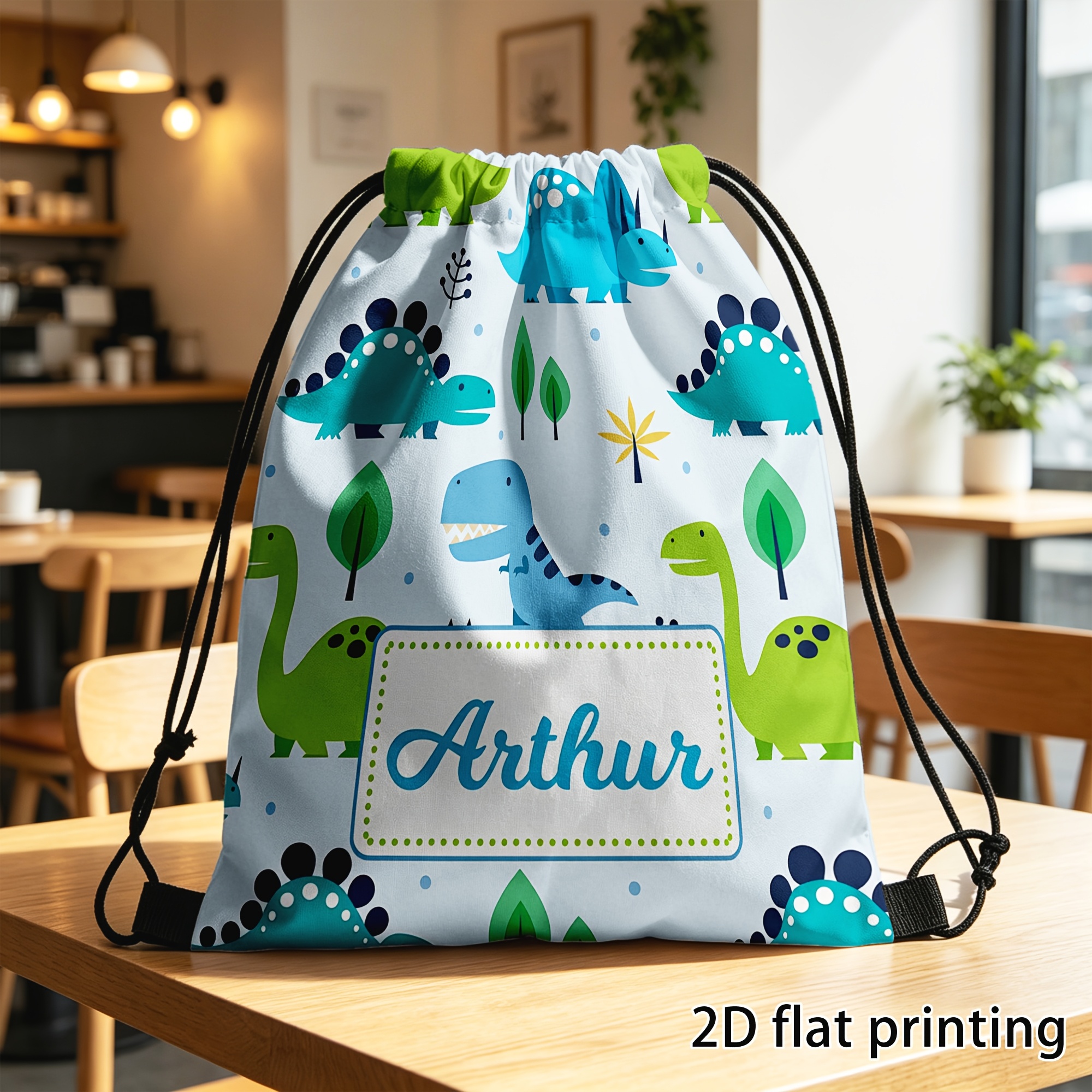 TEMU a sacca con coulisse personalizzato 2D piatto 1 pz, motivo senza cuciture con dei animati , con cornice per personalizzato vuota, sfondo chiaro,