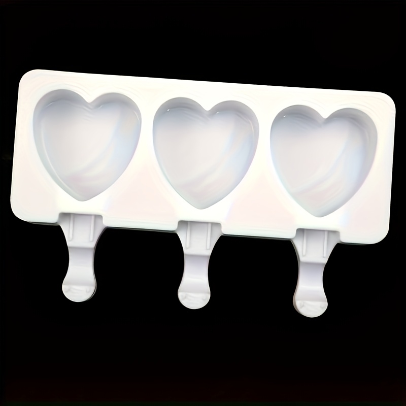 TEMU 3-Kavitäten Herzförmige Silikon-Eiscreme-Form - DIY-Stäbchen, -Crackers-Eiswürfel, Einfach Auszudrücken, Lebensmittel-Sicherheit für