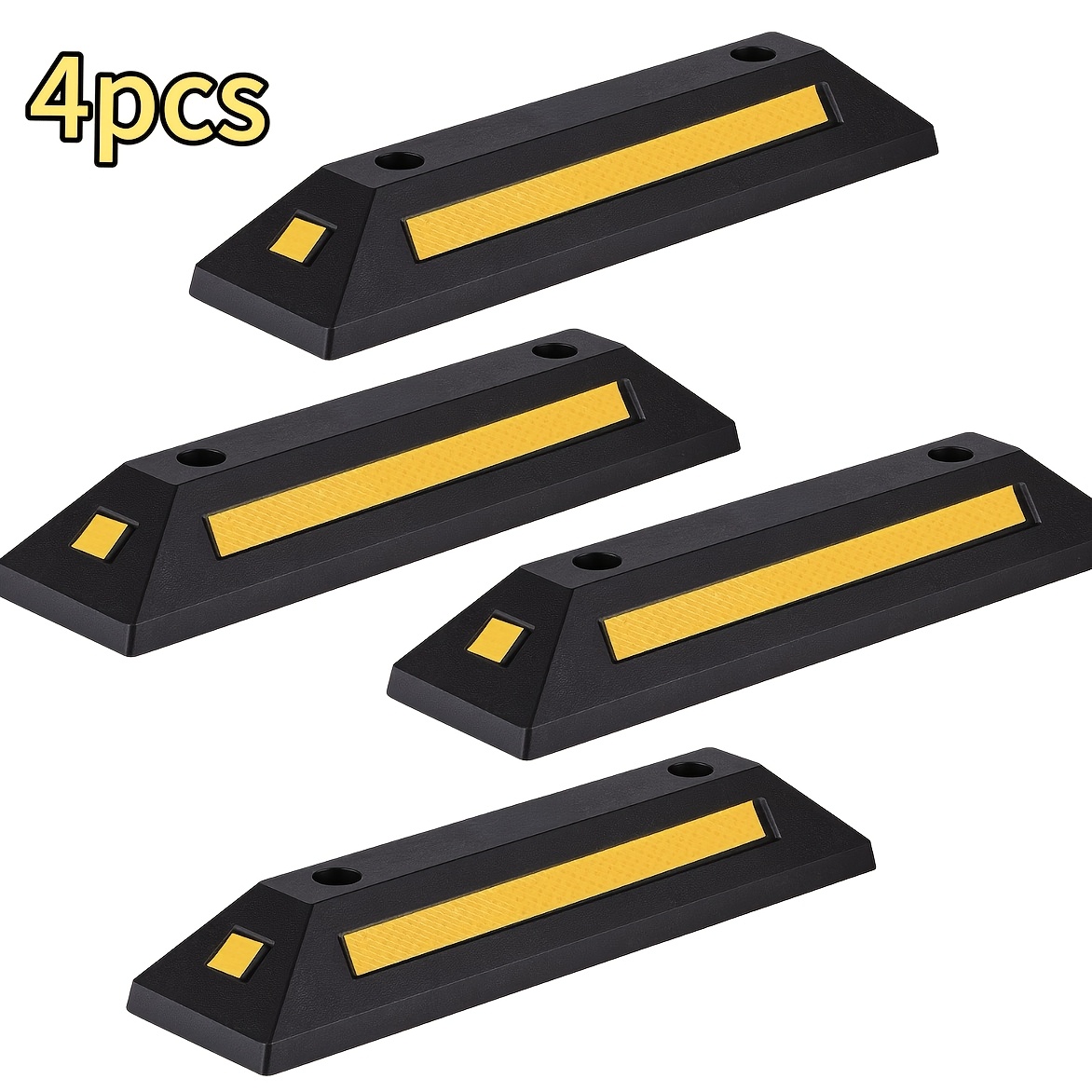 TEMU Set da 4 pezzi fermaruota per garage, ausili per con riflettenti gialle e design anticollisione, cunei per ruote per carichi pesanti per auto,