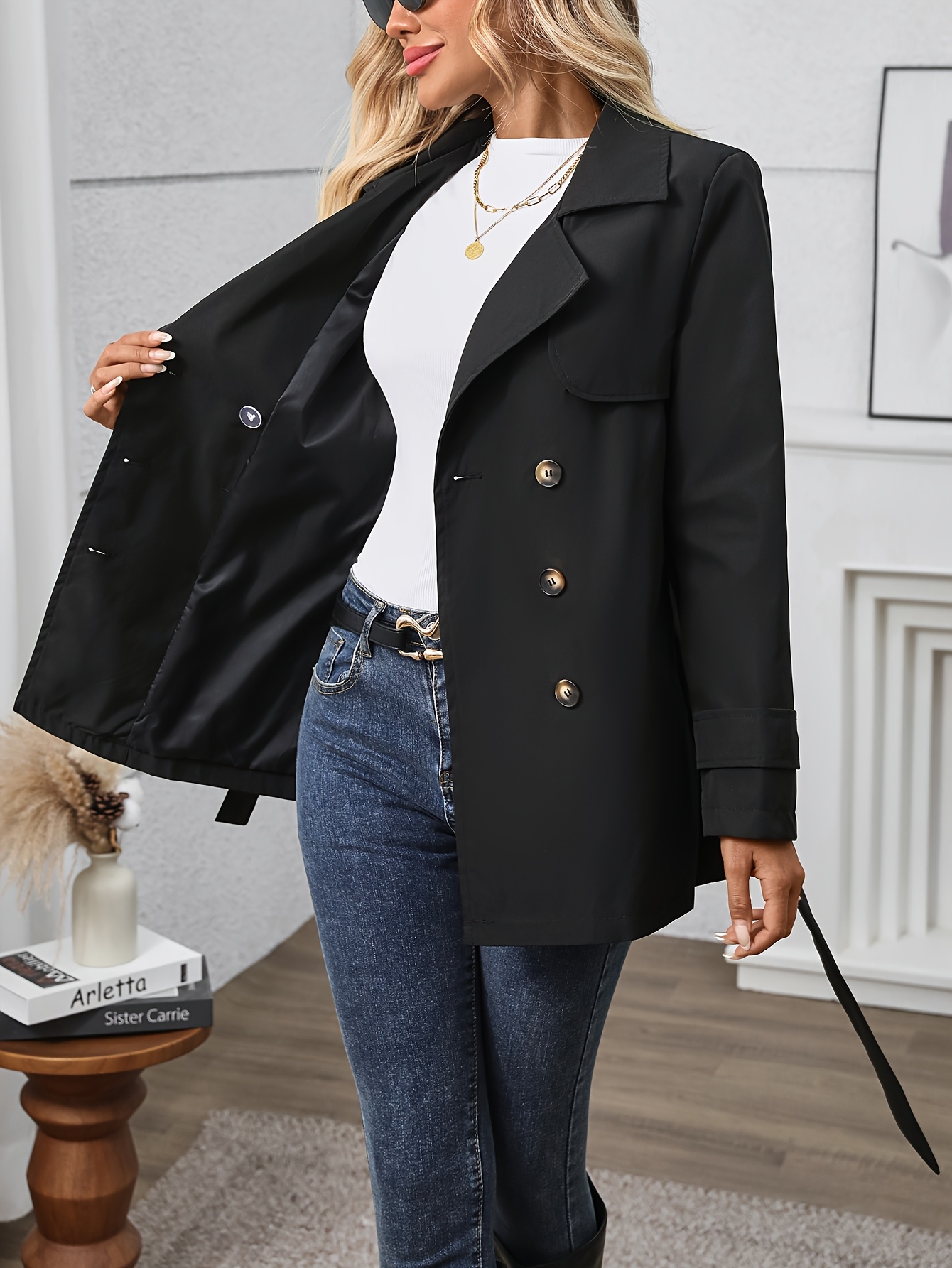 Coat Schicker Schwarzer Damen Mantel Eleganter Schwarzer