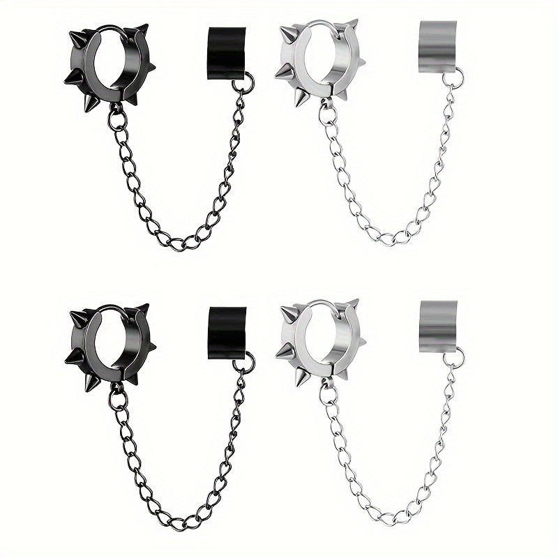 

Trendy Hip-hop Stainless Steel Chain One-piece Earrings Punk Rivet Cone Ear Clips