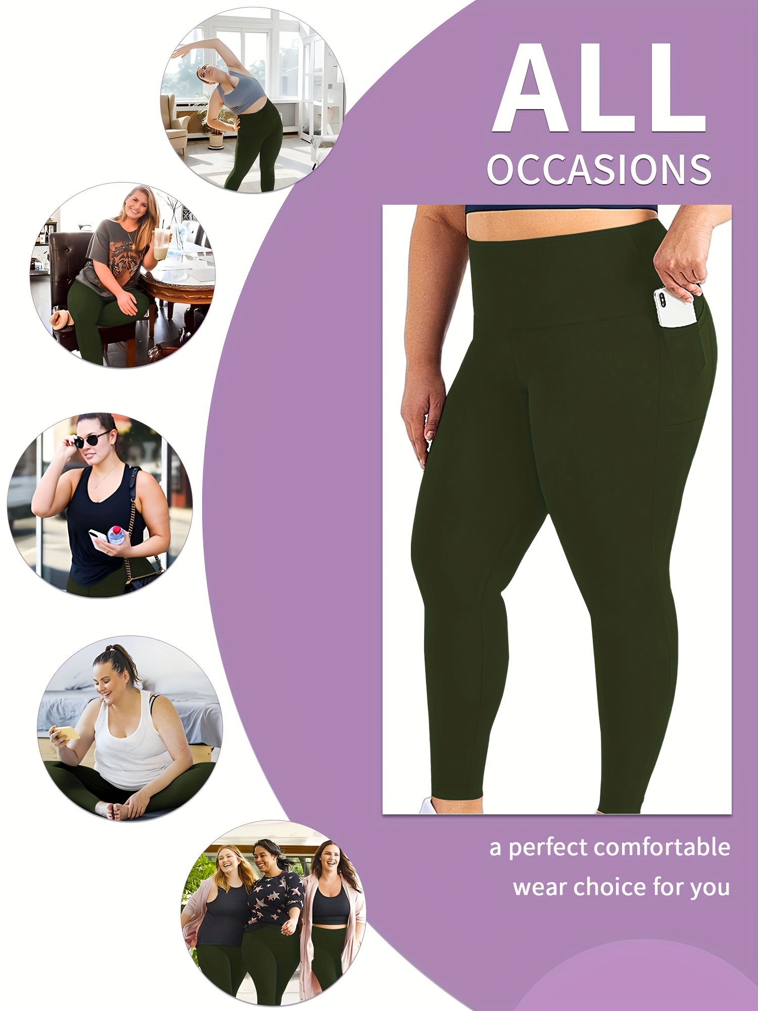 Plus Size High Waist Yoga Pants with Side Pockets - 88% Polyester 12% Elastane Stretchy Tummy Control Leggings, Sculpting Workout Gym Activewear for Women, All-Season Comfort (Machine Washable)