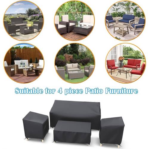 4pcs patio furniture covers set waterproof outdoor furniture cover heavy duty outdoor coffee table cover 1xsofa cover 2 covers 1xcoffee table cover with windproof strap and adjustable drawstring black