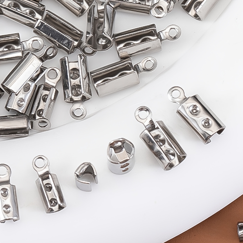 

30pcs Stainless Steel Rope Tail Clasps - High-quality Jewelry Connectors For Bracelets & Necklaces, Crimp Fasteners