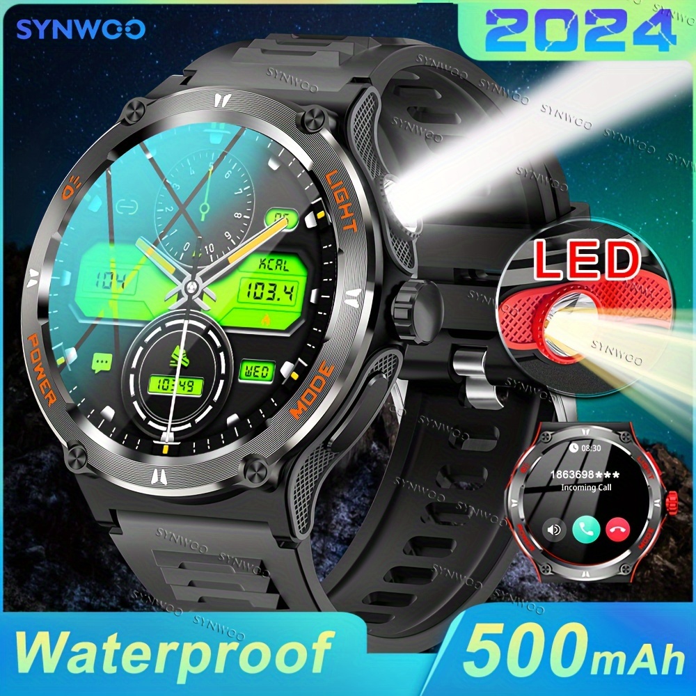 

Smart Watch For Men With Led Strong Light Flashlight, 1.53" Waterproof, Call, Music Player Pedometer, 100+ Sports Modes Fitness , Sleep Monitor, Compass Smartwatch For Android