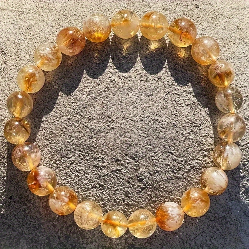 

1pc Natural Citrine Gemstone Beads Bracelet, 8mm Yellow Crystal Stretch Handmade Bracelet For Men's Jewelry