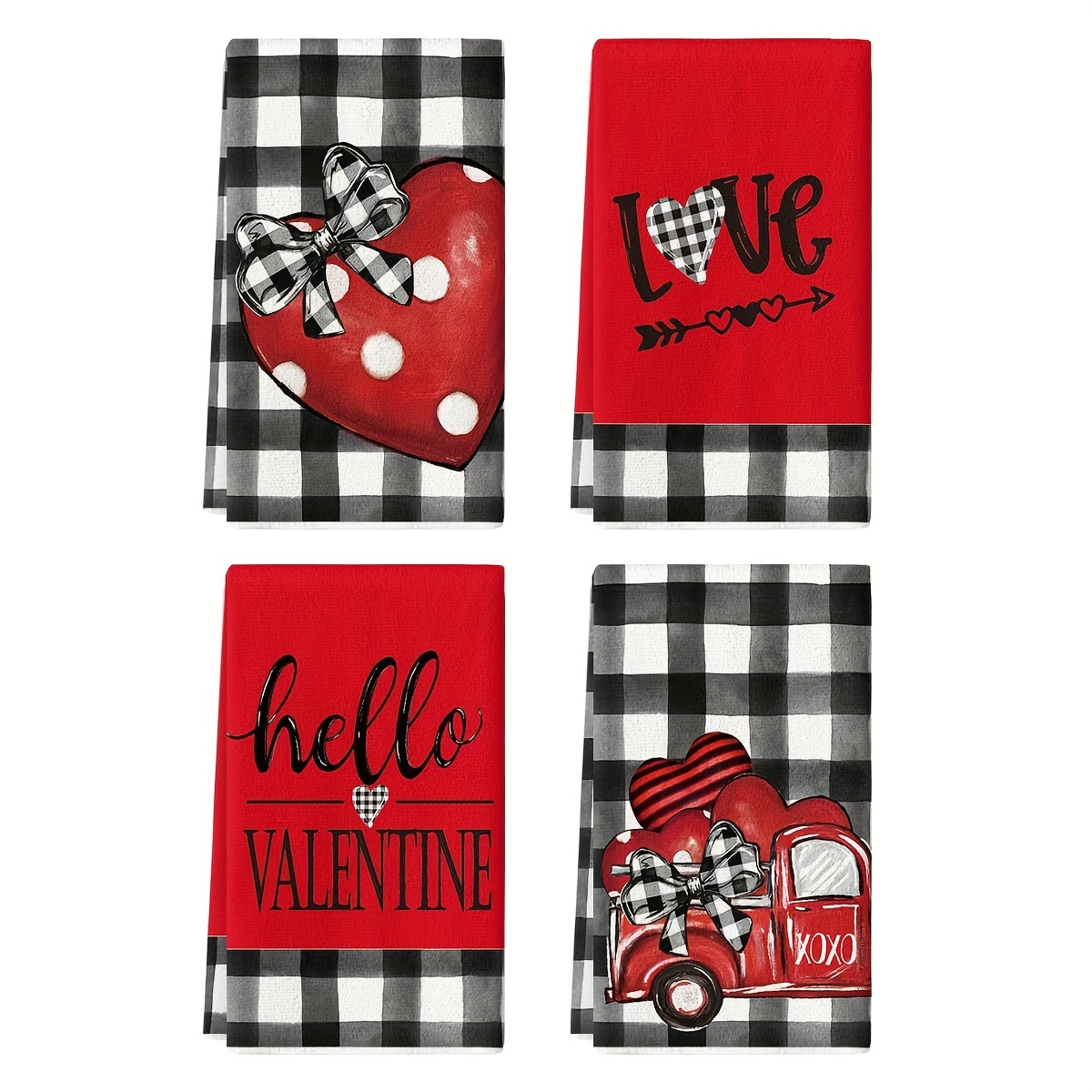 

4pcs Polka Dot Heart Love Truck Valentine's Day Kitchen Towels Dish Towels, 24x16 Inch Anniversary Bar Towel/tea Towel For Home Decor