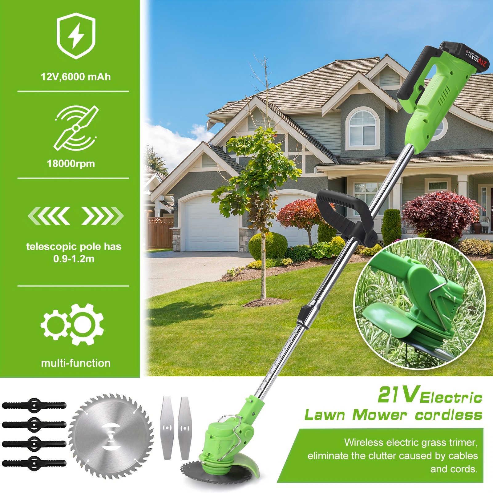 

Electric Lawn Mower Grass Trimmer Household Portable Garden Home Trimming Machine For Gardening Green