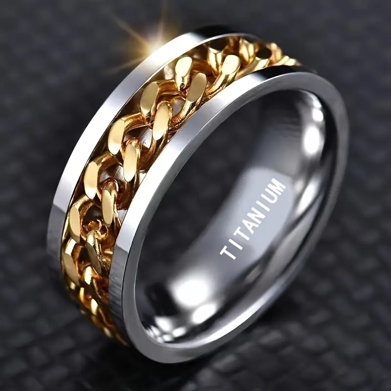 synthetic zirconia titanium steel ring rotating chain belt synthetic stone neutral fashion jewelry accessory super ring high quality stainless steel fingertip ring suitable for men and women mens womens chain ring rotating ring 8mm stainless steel interlocking ring motorcycle bike chain ring cool punk rock band mens jewelry gift rotation ring mens ring adult titanium steel ring Product details 3