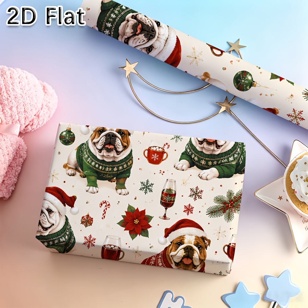TEMU 1 rouleau de à impression plate 2D avec un adorable motif de bulldog de Noël, idéal pour de cadeaux de fêtes et la décoration intérieure de