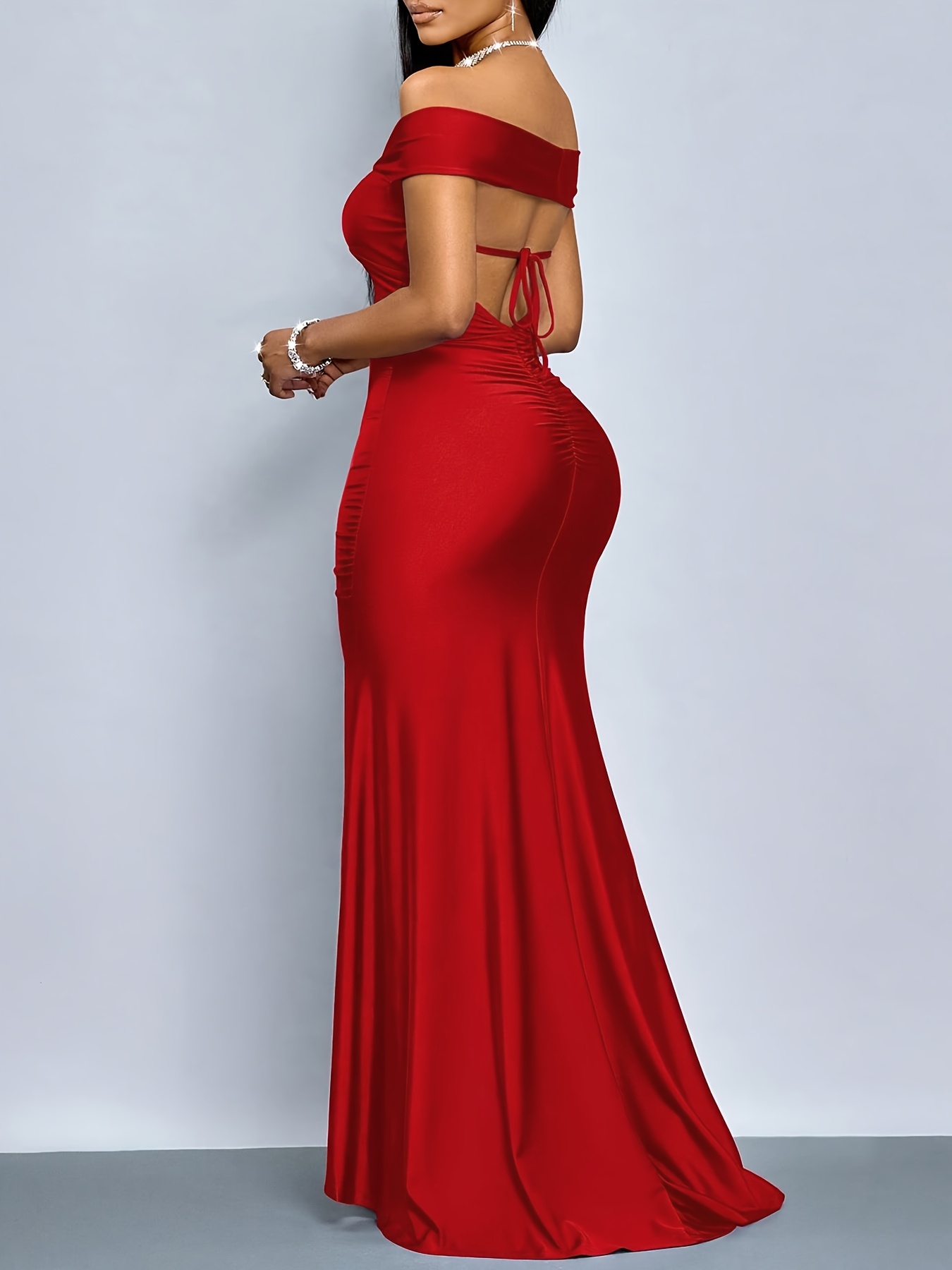 womens christmas party solid color shoulder bodycon hip - Temu South Africa