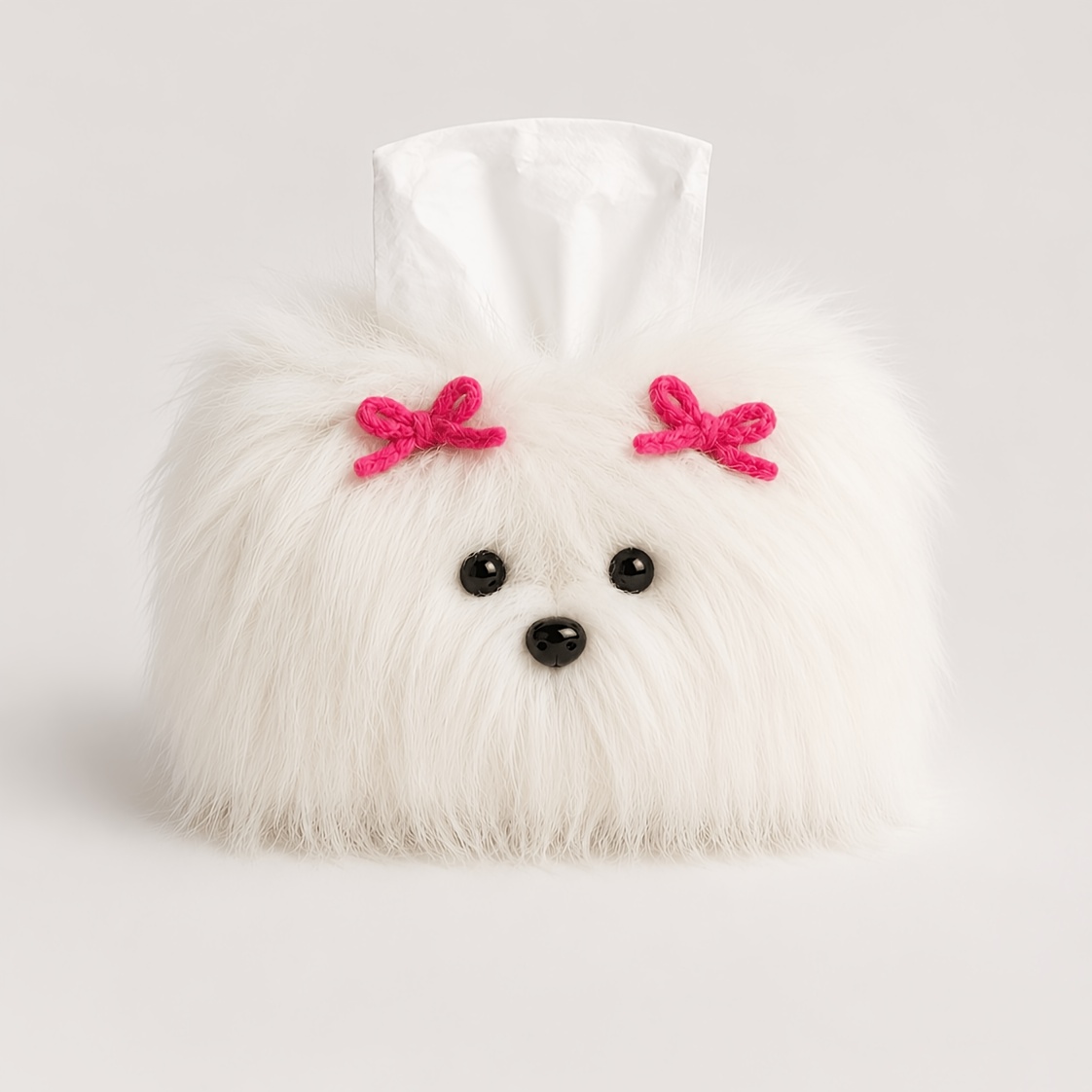 TEMU 1pc Kawaii Fluffy Puppy Tissue Box Cover, Cute Plush Dog Tissue Holder With Bow, Decor For Bedroom, Vanity & Living Room, Aesthetic Room Decor
