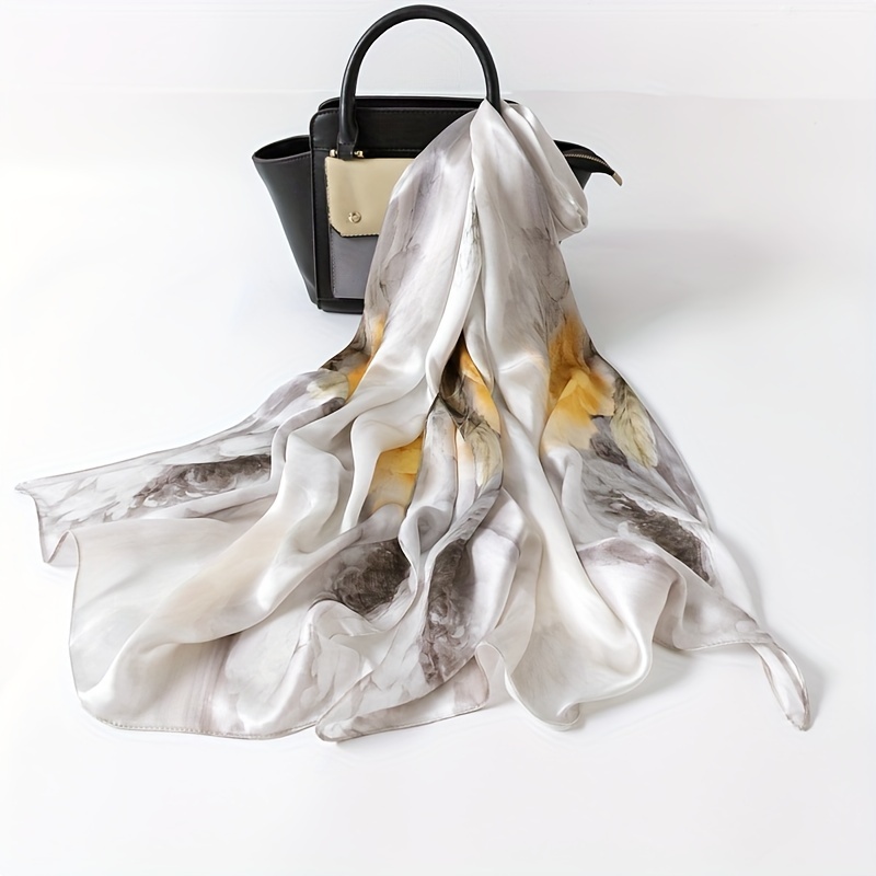 Elegant 171.96cm x 53.01cm Chinese Vintage Ink Painting Mulberry Silk Shawl Scarf - Soft, Breathable, Warm Neck Accessory for Women, Perfect for Parties, Gatherings & Gift-Giving, Lightweight
