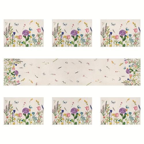 7pcs spring summer table runner and placemat set featuring tulip designs seasonal indoor and outdoor dining decor