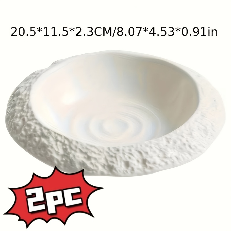 2pcs 10&20.32 cm Textured Rock Pattern Wide Rim Ceramic Plates, Light Luxury High-Grade Large Capacity Deep Plates, Multipurpose for Soup, Dishes & Fruits.