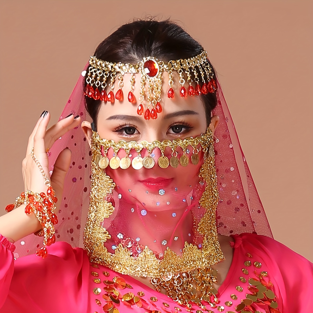 Performance Face Mask Belly Dance Coin Face Covering Veil Exotic Western Cospaly Dance For Women details 4