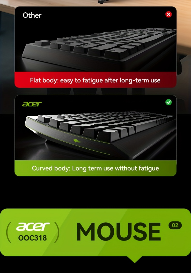 [ACER Genuine Product] High-Efficiency Wireless Keyboard And Mouse Set, Ultra-Slim Keyboard Paired with Silent Mouse, 2.4G Receiver Plug And Play, Responsive Tracking, Long-Lasting Power, Enhance Office Efficiency