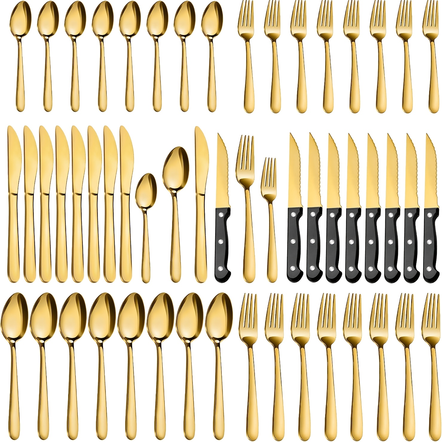 TEMU Une collection de couverts de 48 pièces présentée dans une boîte cadeau, conçue pour 8 personnes. Elle est dotée d'un design ergonomique, d'une