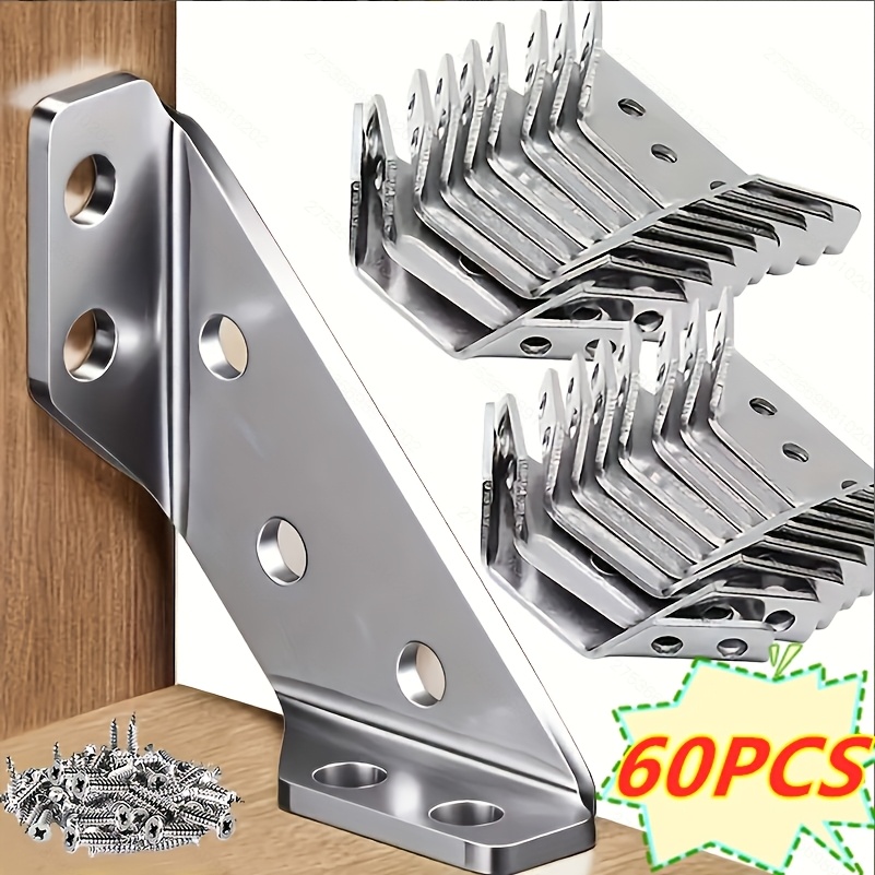 TEMU 60pcs Heavy-duty Furniture Rust-proof Corner Brace Set, Includes 10 Corner Braces + 50 Screws - 90° Angle Joint Support, Detachable Surface And