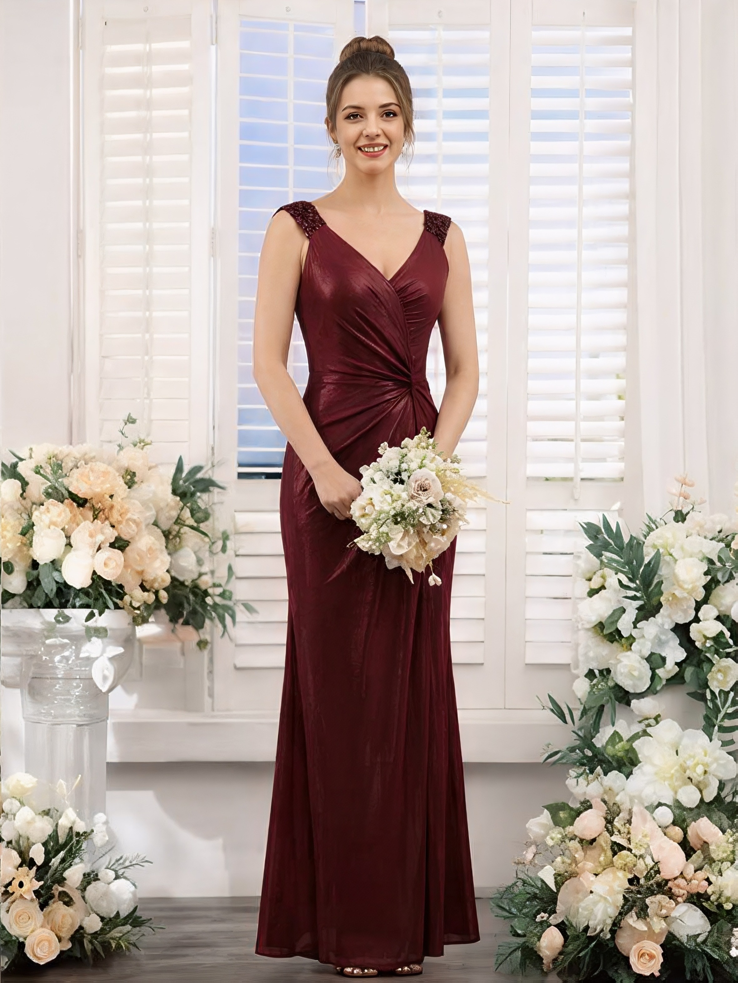 homecoming fall dresses Burgundy Chiffon A-line Long Bridesmaid Dresses, Wedding Party Dress, MBD158 main image 0