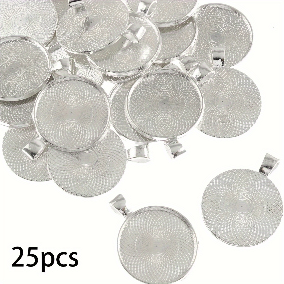 Image of 25pcs Alloy Round Bezel Pendant Trays, 25mm Blank Cabochon Setting Base For Making, Crafting Accessories & Photo Jewelry Findings