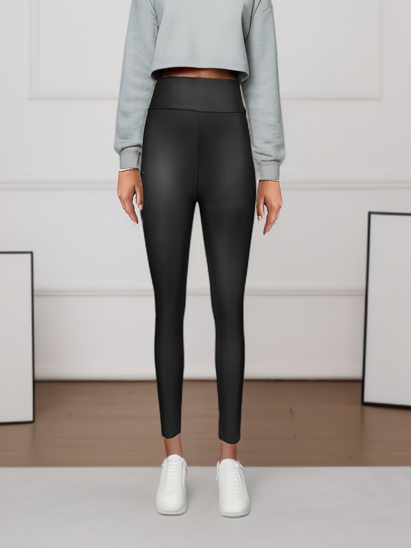 Topshop faux leather skinny trousers in black