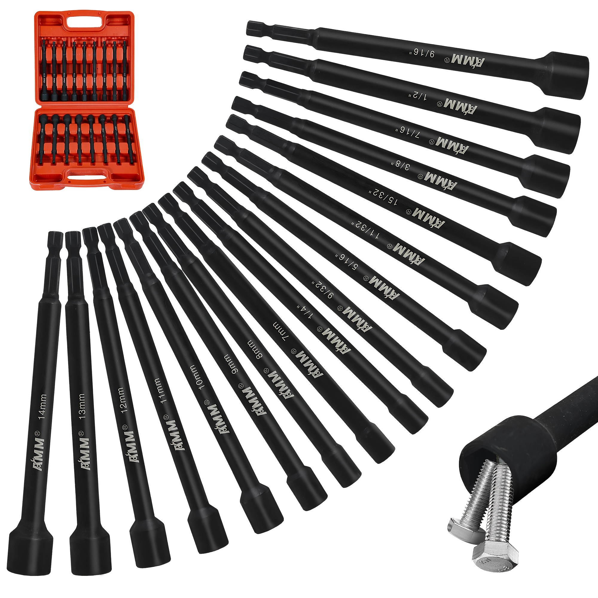 TEMU Amm Magnetic Nut Driver Collection, 6-inch Nut Driver Kit For Impact Drills, Includes Sae And Metric Sizes, 1/4 Inch Hex Shank, Made Of Steel,
