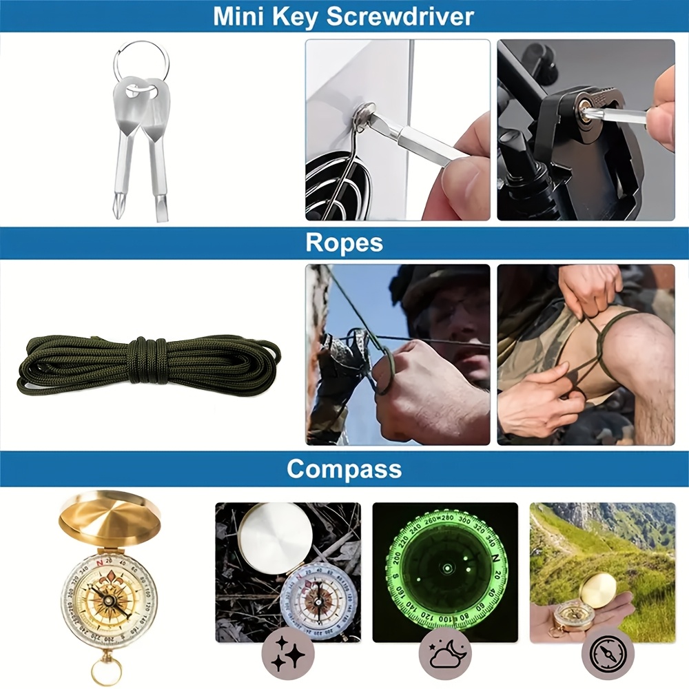 22-in-1 Survival Kit with Compass and Firestarter for Camping and Hiking