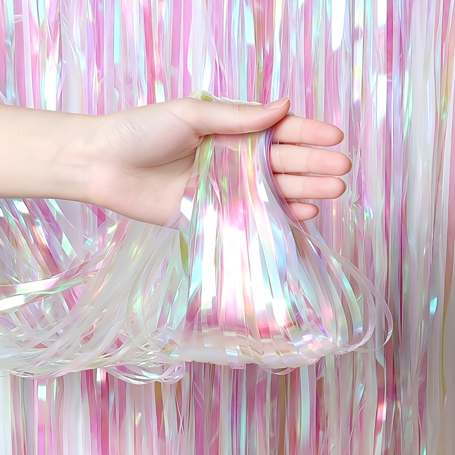  . 100×300 cm schillernder regentropfen-vorhang, aus verdicktem pet-material für einen glänzenden glatten  . mit einem laser-farbverlauf-regentropfen-design im verträumten  -stil,   für hintergrunddekoration. ideal für geburtstagsfeiern, hochzeitsveranstaltungen fotoshooting