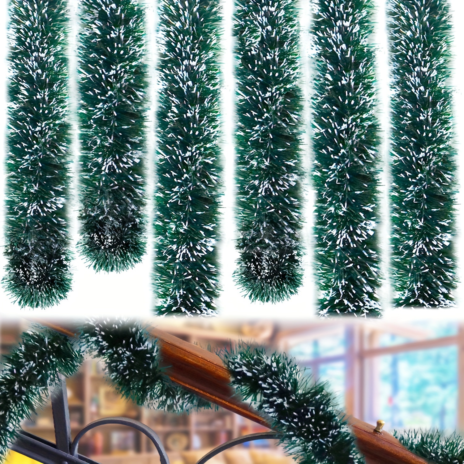 15m Festive Christmas Garland - Dark Green And White Edge, No-power Hanging Decoration For