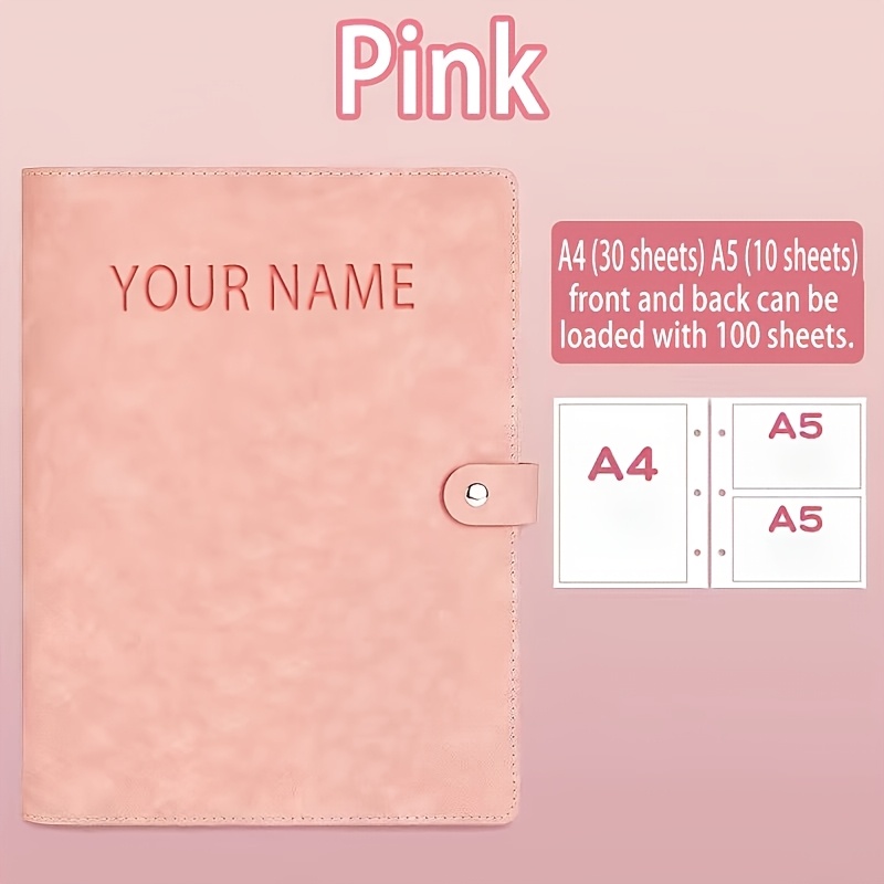 TEMU Personalized Name Customization - A4-size Pu Leather Scrapbook Storage Box, A4 Loose-leaf Folder Design Scrapbook Storage Set, Ideal For Storing